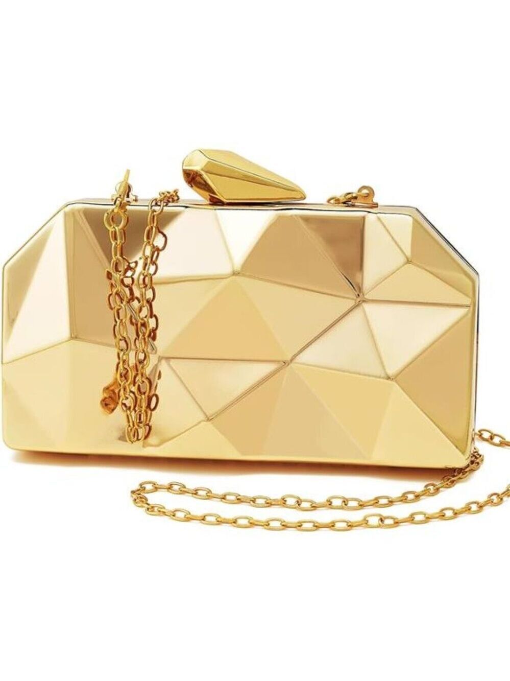 Metal Geometric Evening Clutch Purse With Chain Lattice Pattern Formal Bag Women
